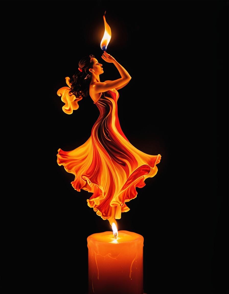 Flamenco Dancer Made of Fire on Candle