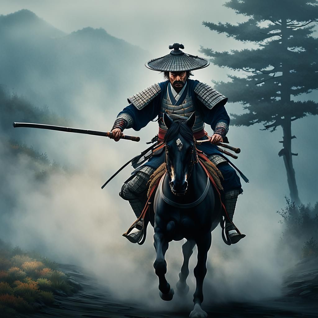 Samurai Scout in Fog, Rembrandt Style