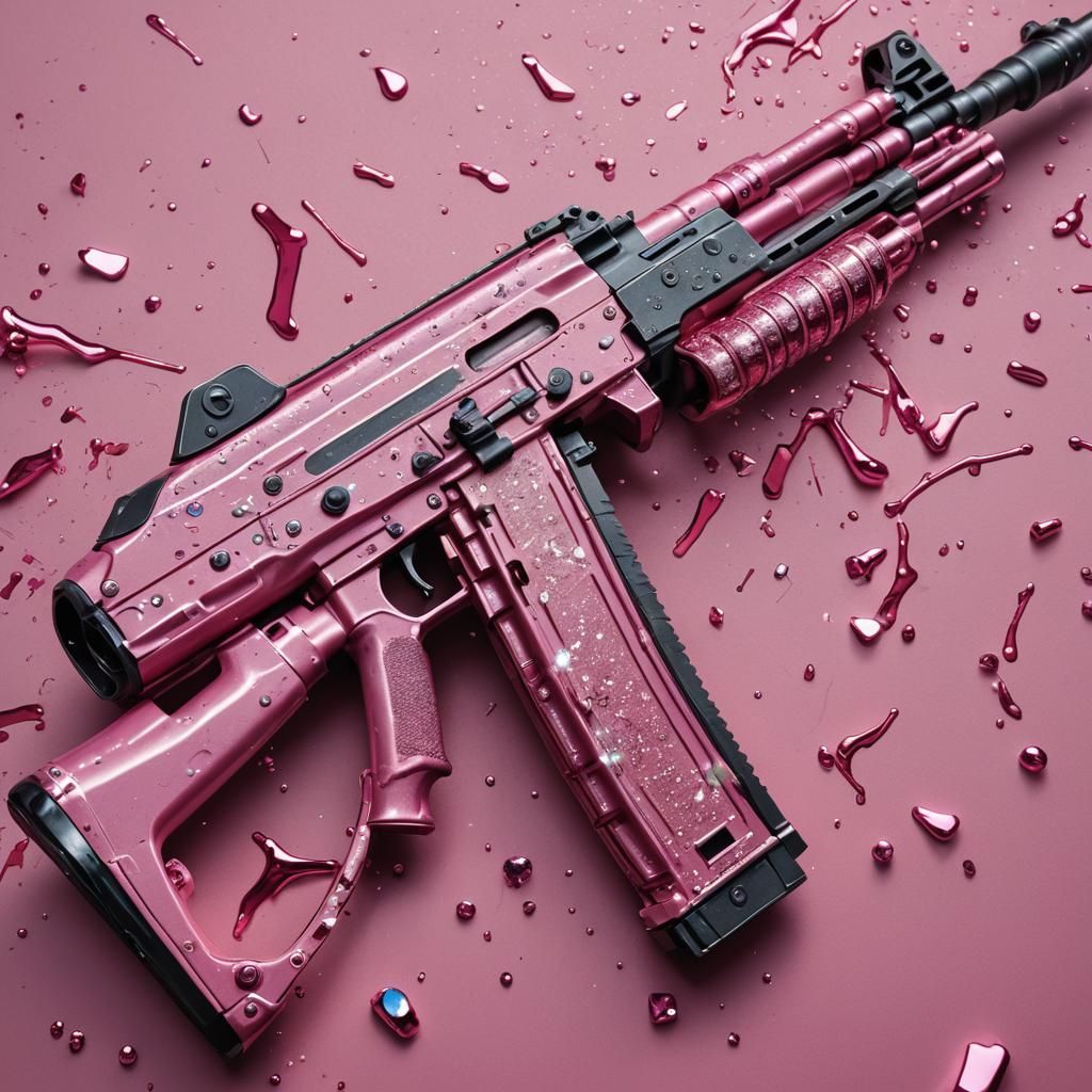 Pink Jeweled AK-47 Hyperrealistic Splash Art