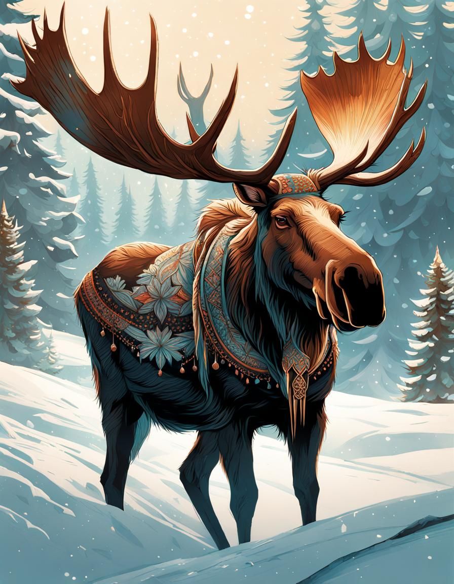 Moose in Beanie: Winter Scene Concept Art