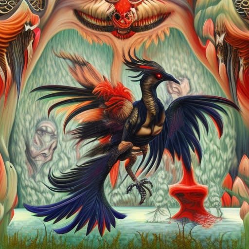 Woodpeckersaurus Featherdance: Lowbrow Horror Art