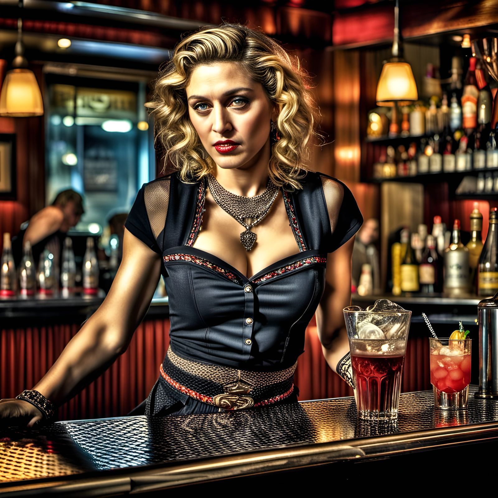 Madonna as Bartender: Hyperrealistic 64 Megapixel Image