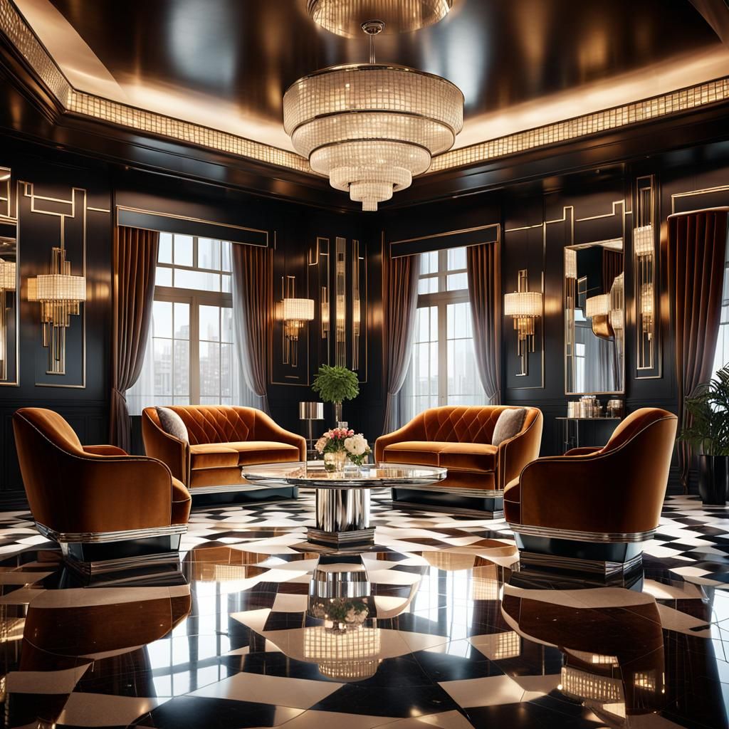 Lavish Art Deco Lounge in Hyperrealism