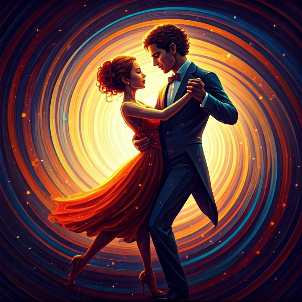 Romantic Music Note Couple Dancing in Neon Lights