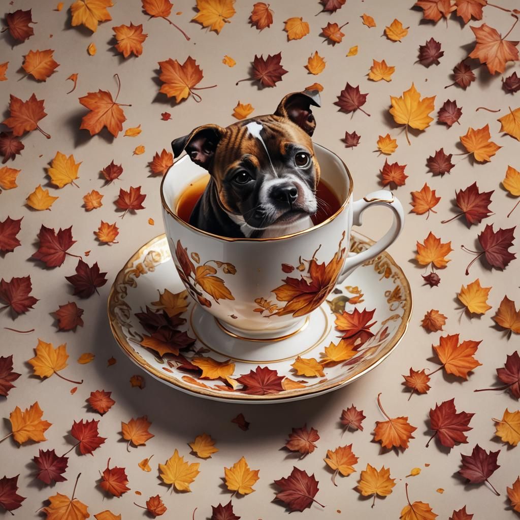 Staffordshire Bull Terrier Puppy in Teacup, Hyperrealistic S...