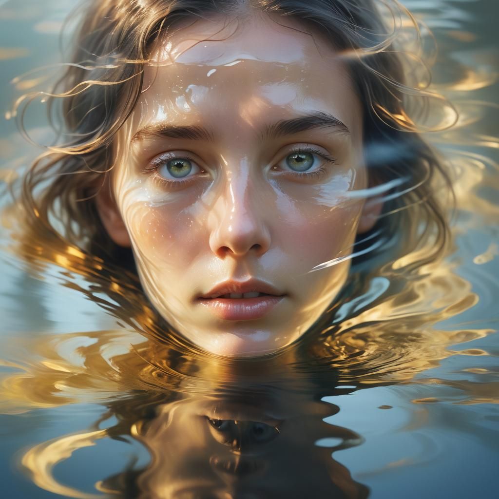 Thoughtful Reflection in Rippling Water: Surrealist Oil Pain...