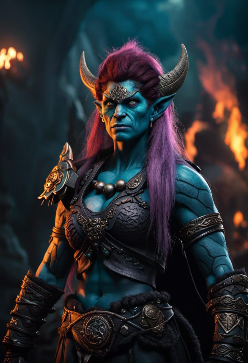 Troll Warlock Woman in Dark Fantasy Style