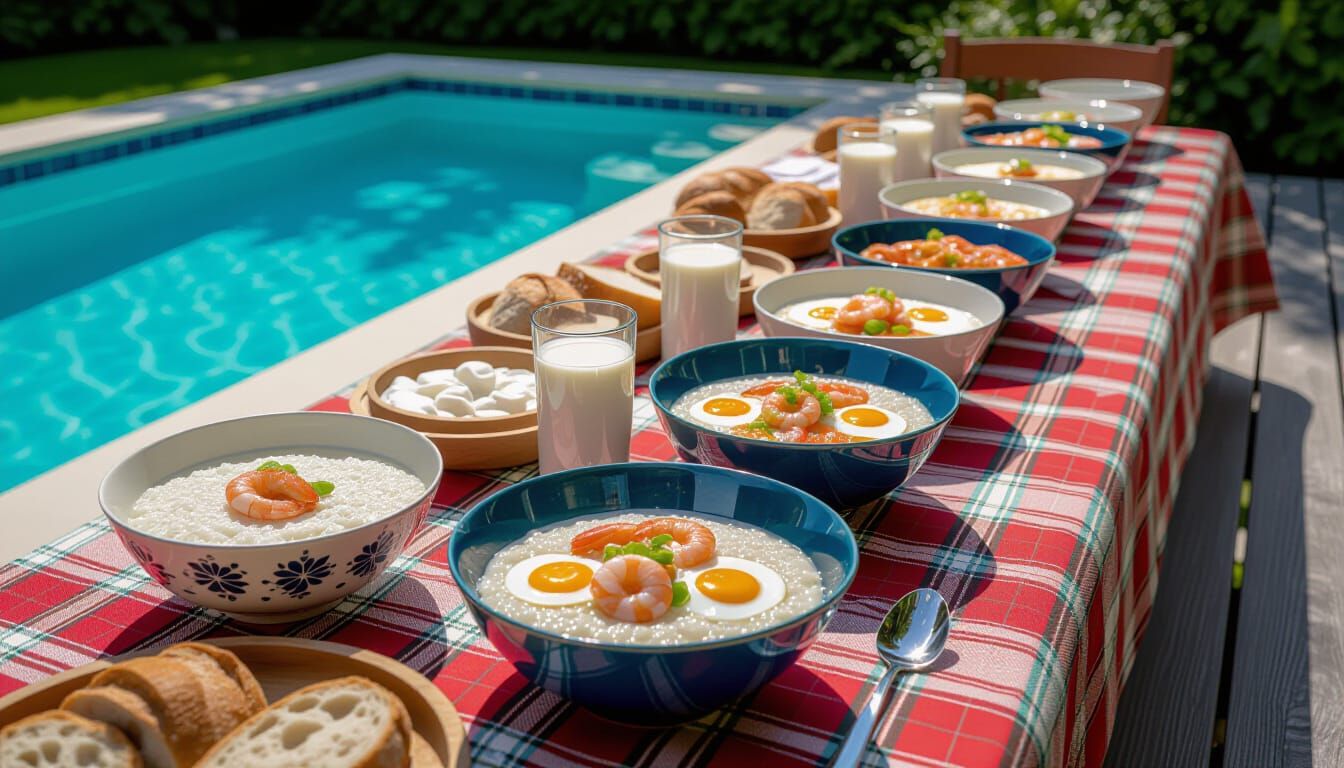 Victorian Table Setting With Diverse Rice Porridges