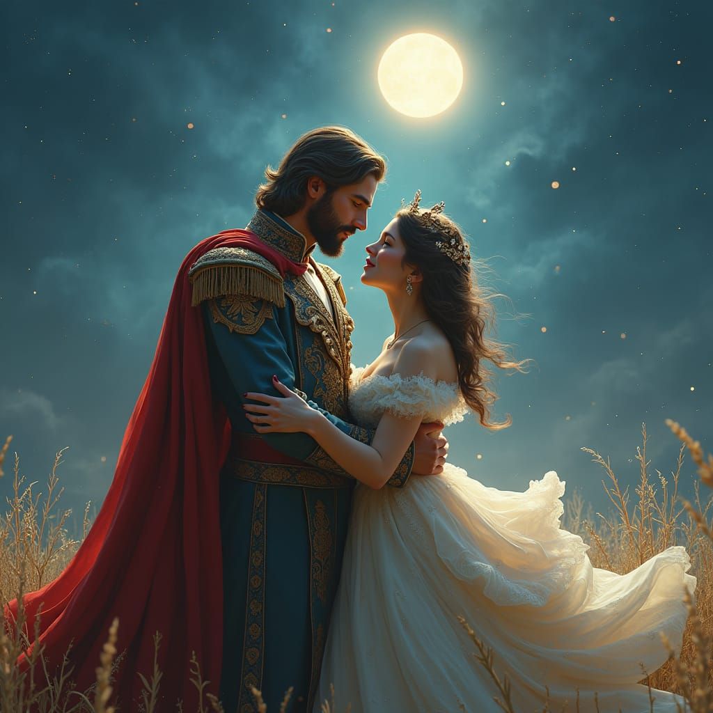 Prince and Maiden's Romantic Waltz Under Stars