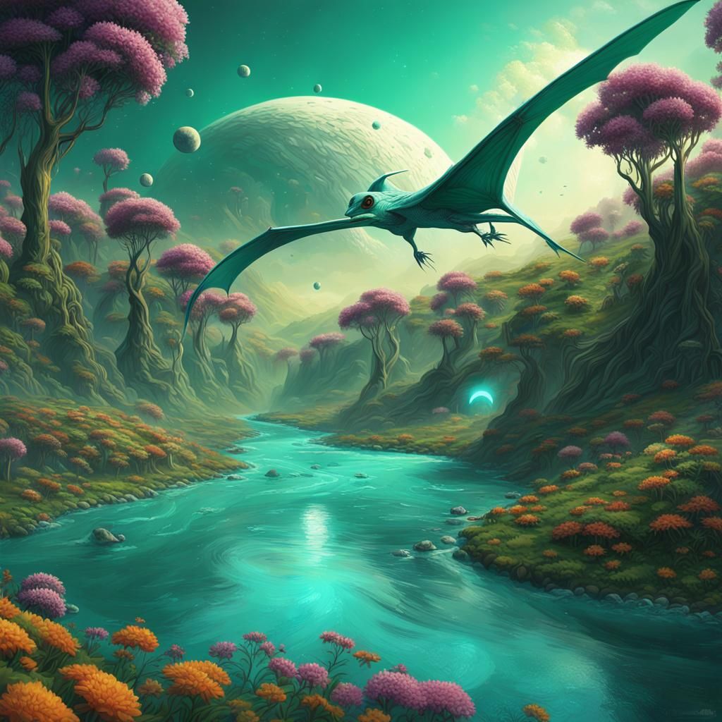 Exotic Alien Landscape with Turquoise River