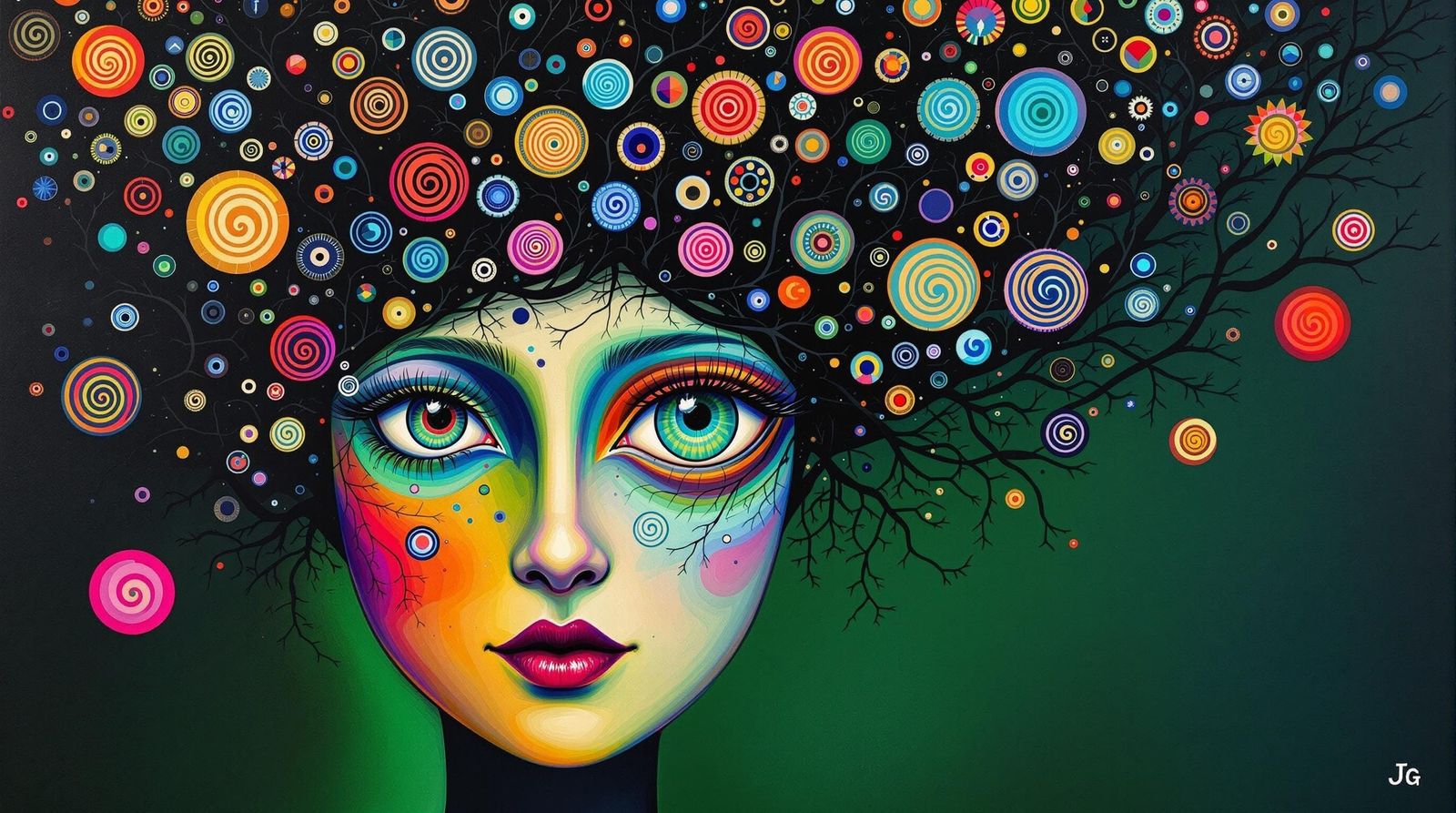 Whimsical Surrealist Portrait with Intricate Patterns