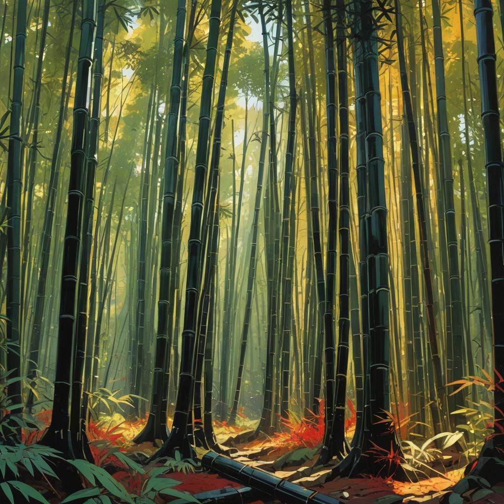 Bamboo Forest Matte Painting in Syd Mead Style