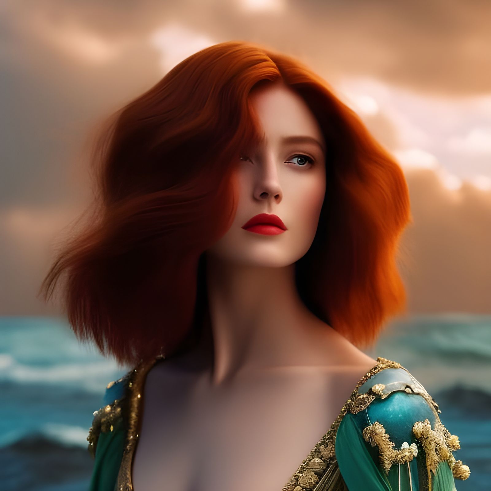 Woman on Beach in Hyperdetailed Digital Painting