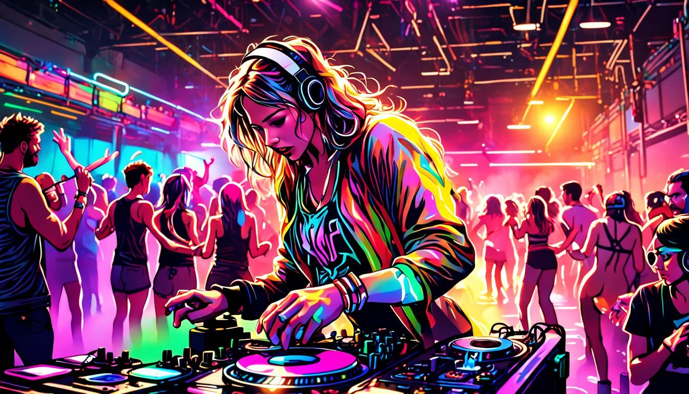 New Year's Eve EDM Rave in Psychedelic Art Style