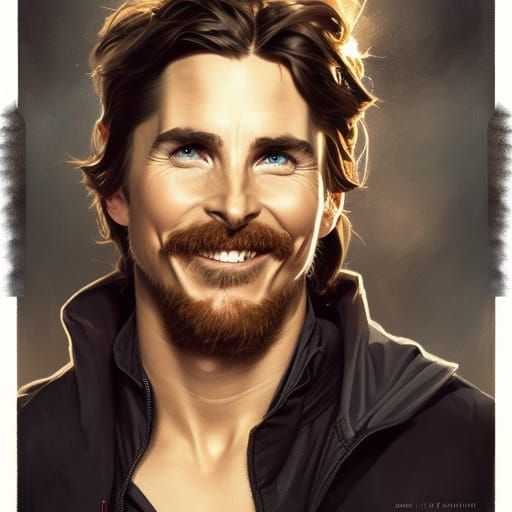 Smiling Man Portrait with Fire Background, Digital Art