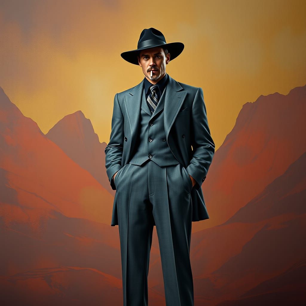 Man in 1950s Suit in Detailed Matte Painting