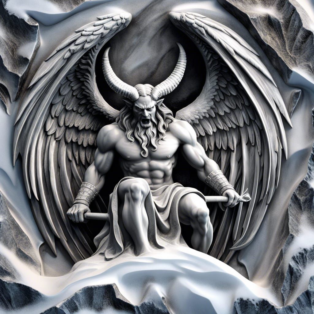 Icy Bas Relief Sculpture of Winged Satan