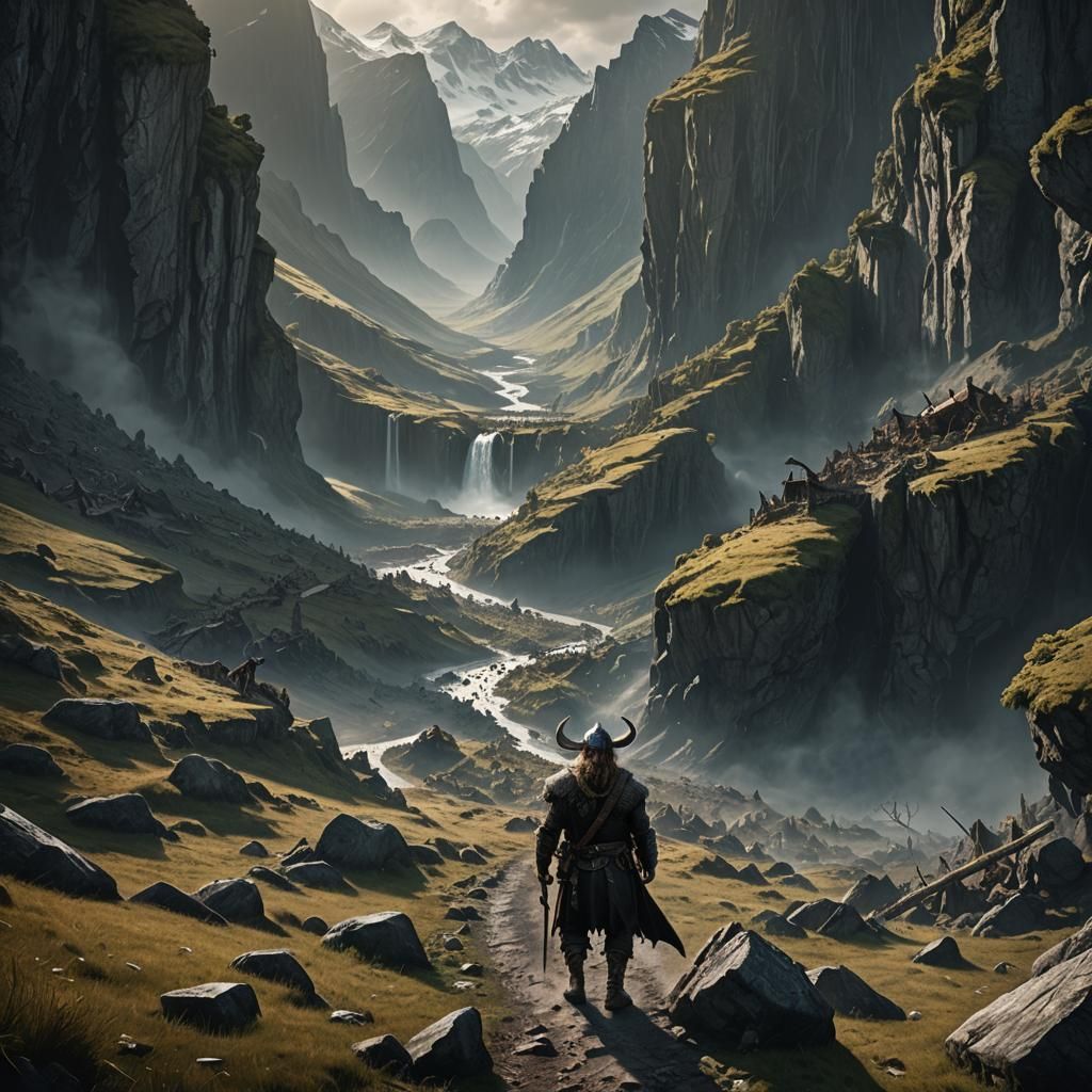 Viking in Valley of Death: Hyperrealistic Art