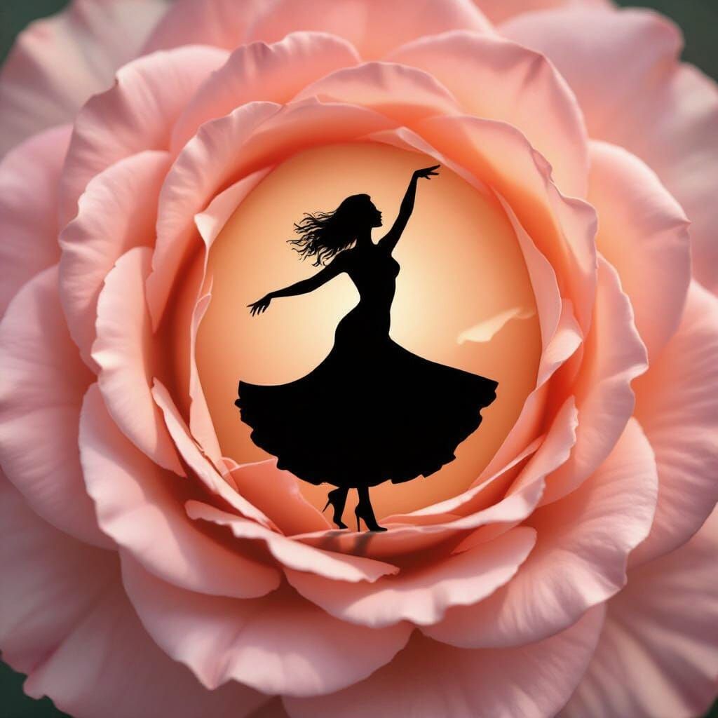 Surreal Rose Silhouette of Dancing Woman