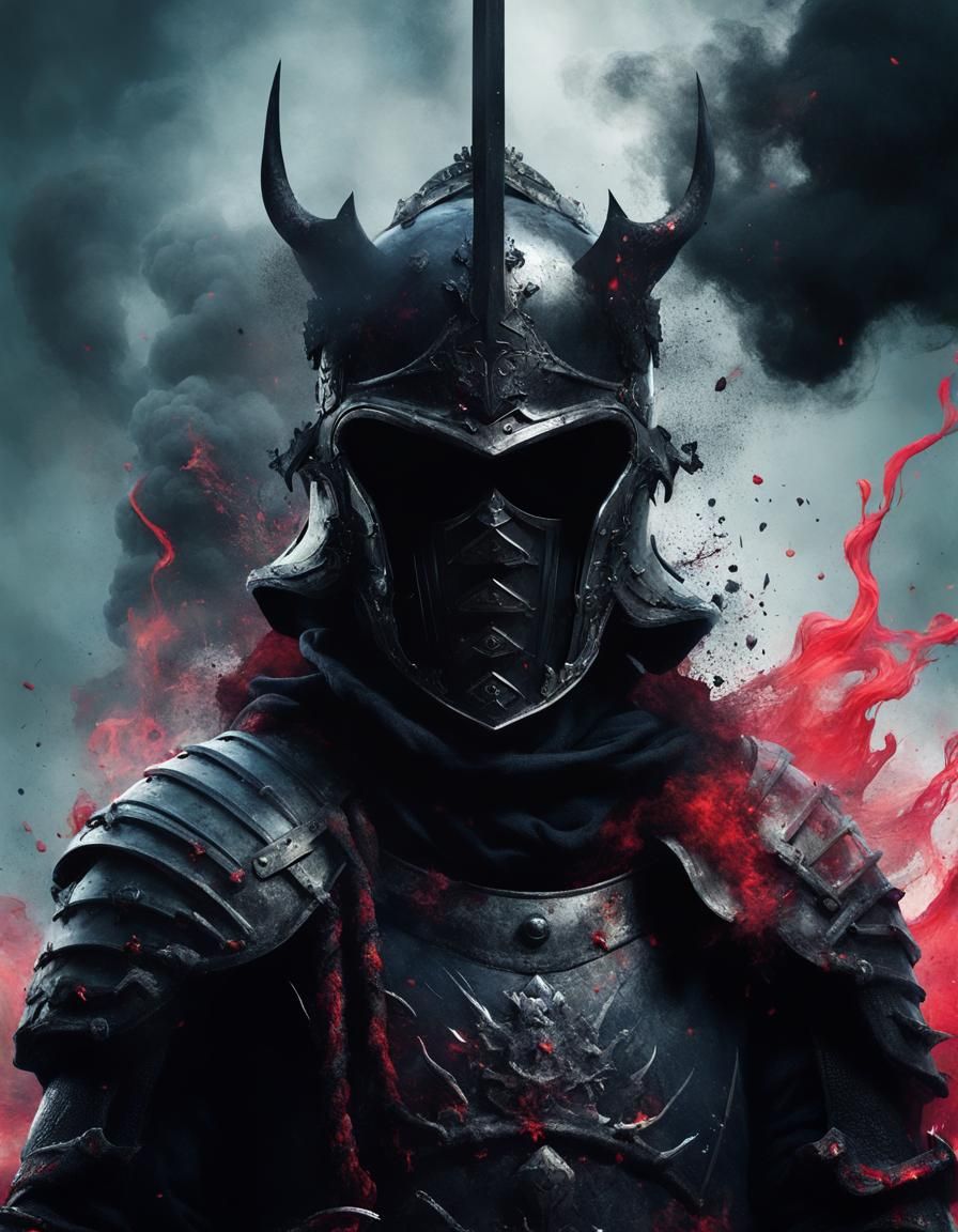 Ominous Medieval Soldier Helmet in Dramatic Digital Art