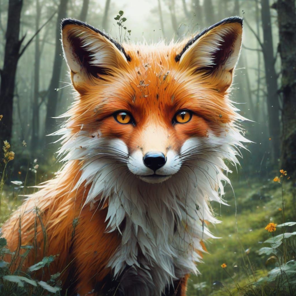 Whimsical Fox in an Enchanted Forest Glade