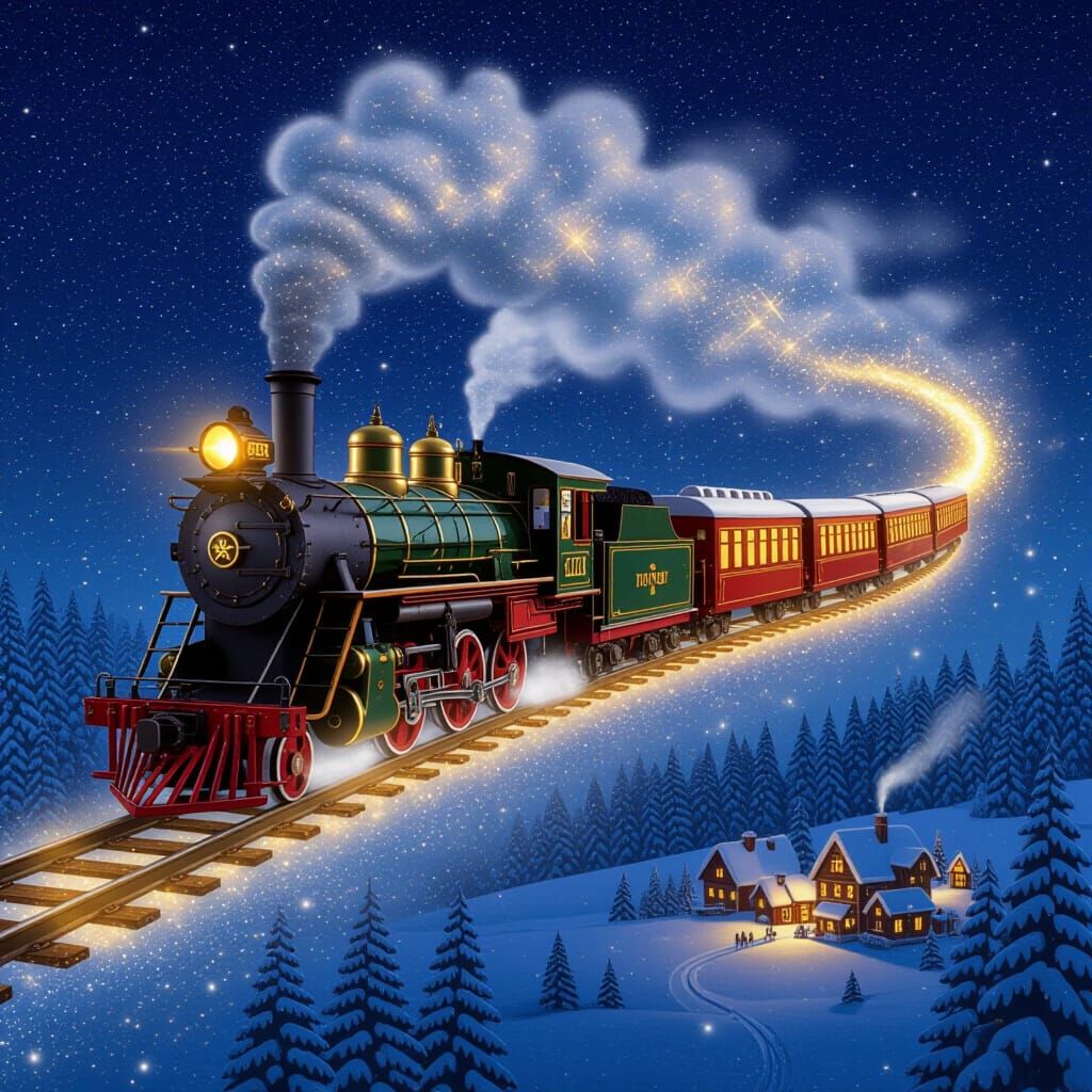 Magical Steam Train Flying Through Starry Night Sky
