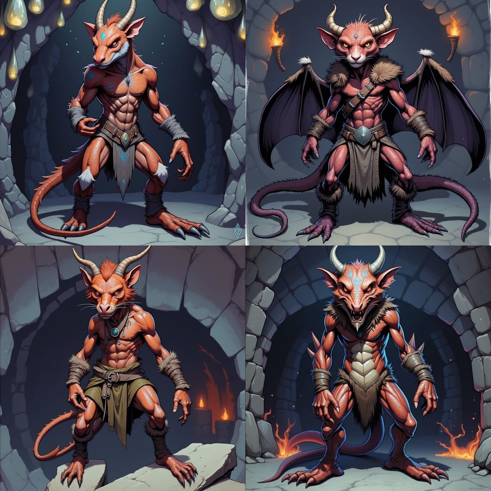 Red Kobold Illustration in Dark Cavern
