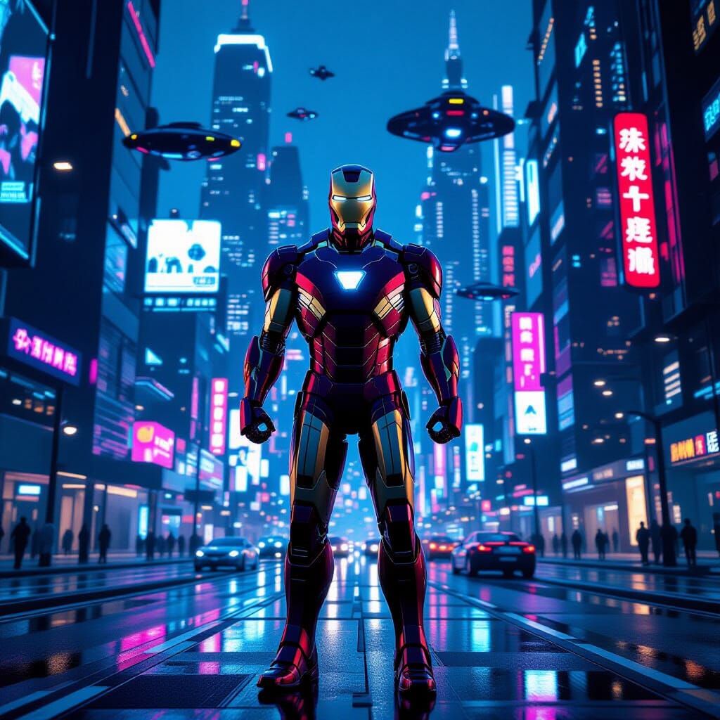 Iron Man in Futuristic Sci-Fi City