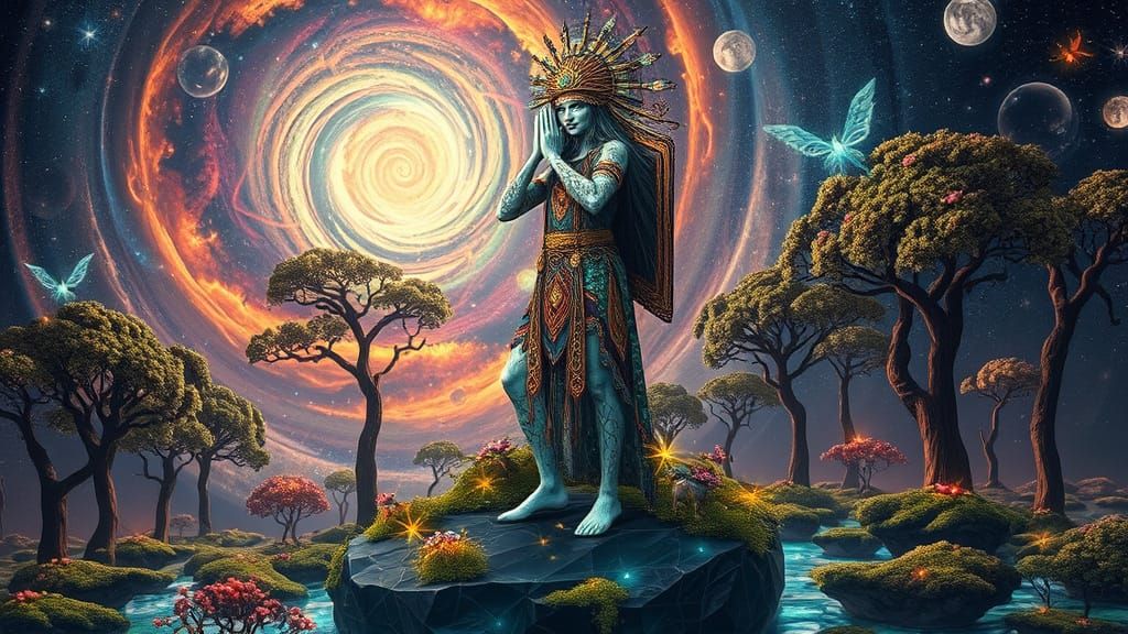 Mystical Shaman on Floating Island in Surreal 8K