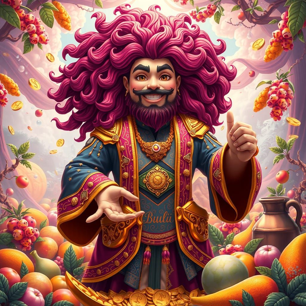 Joyful Indie God of Abundance in Vibrant 3D Anime Style