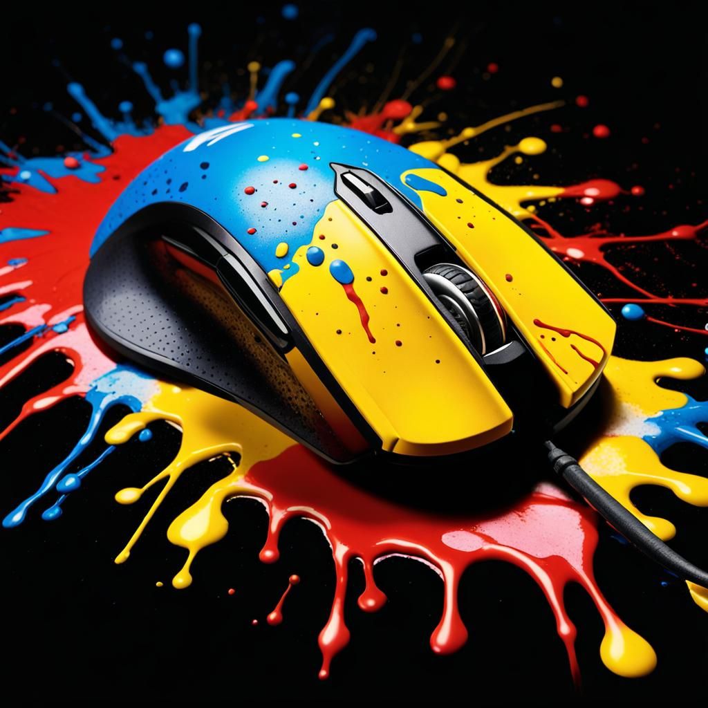 Gaming Mouse in Ink Splatter Graffiti Art