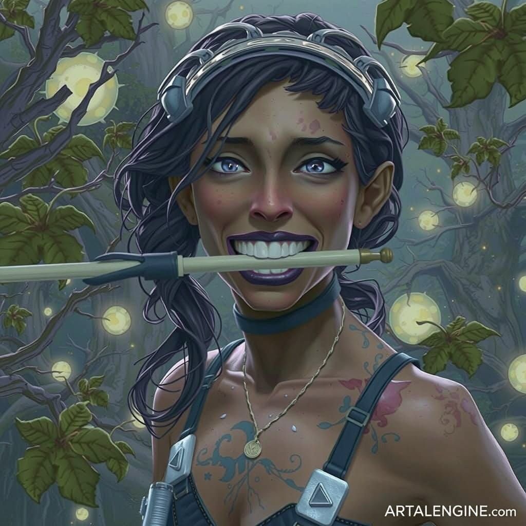 A Distressed Figure Struggles to Speak in a Mystical Forest