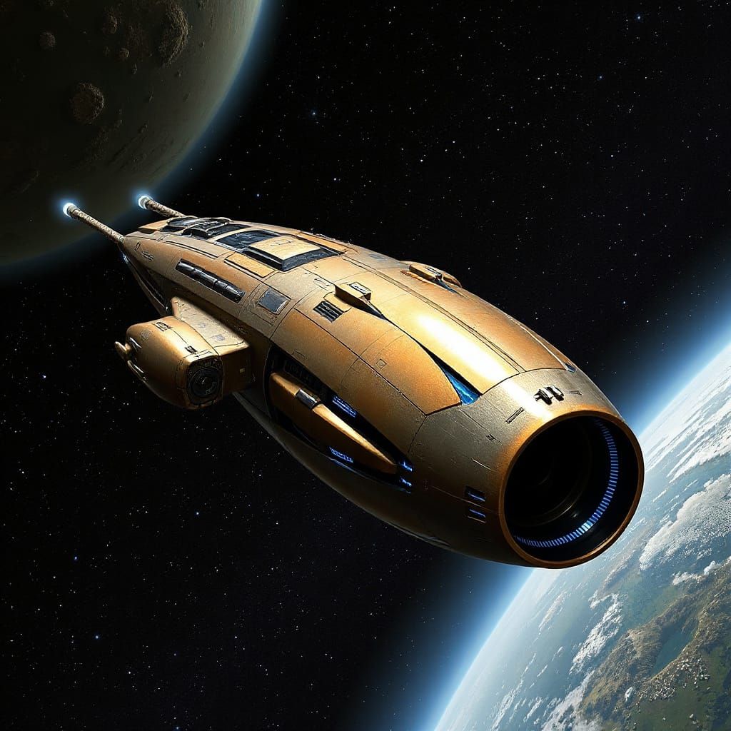 Pear Spaceship Soaring Through Galaxy