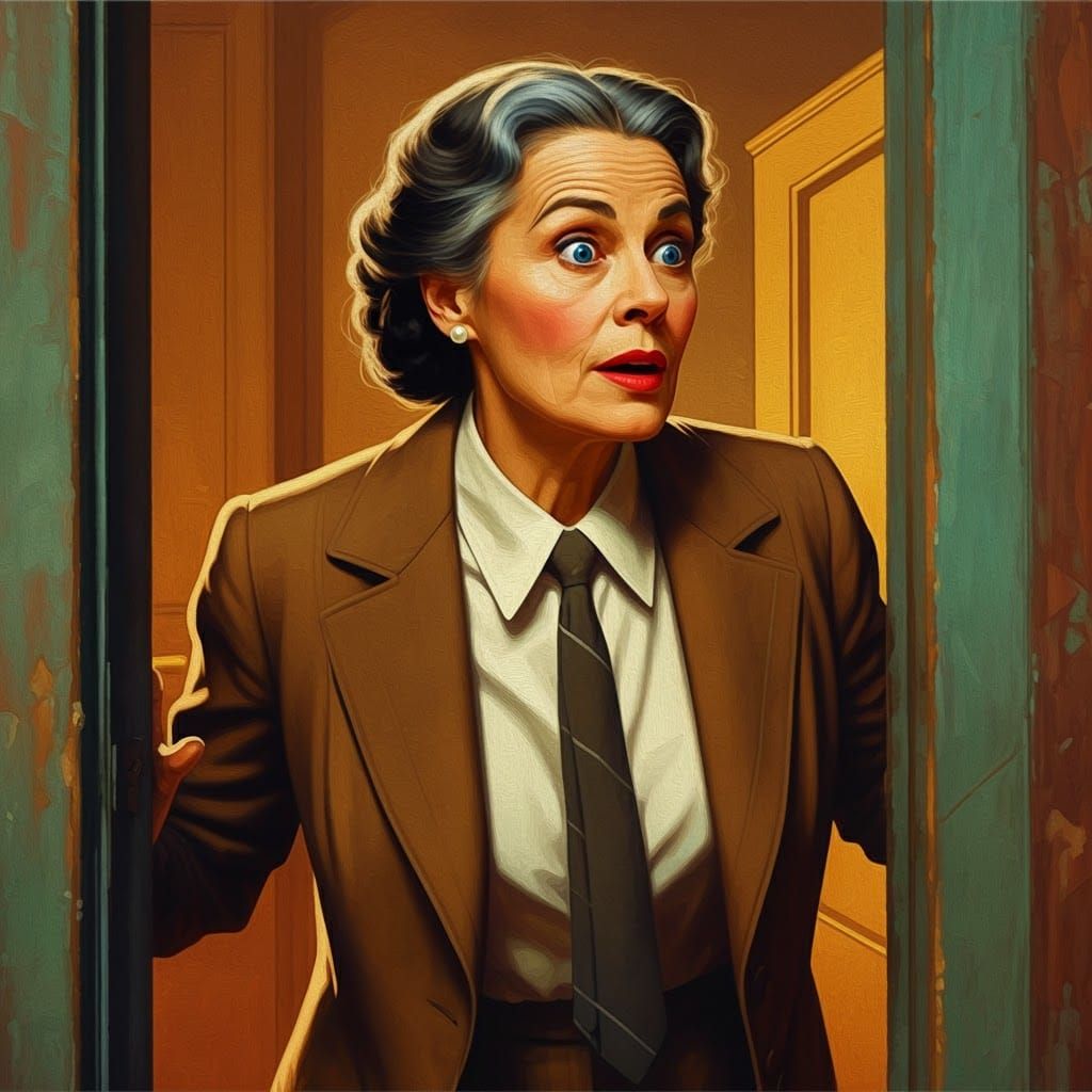 Elegant Woman in Brown Suit: Impressionistic Oil Painting