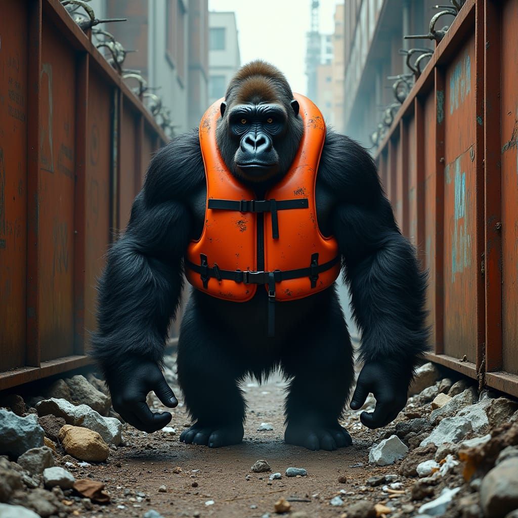 Gritty Urban Gorilla in a Life Jacket