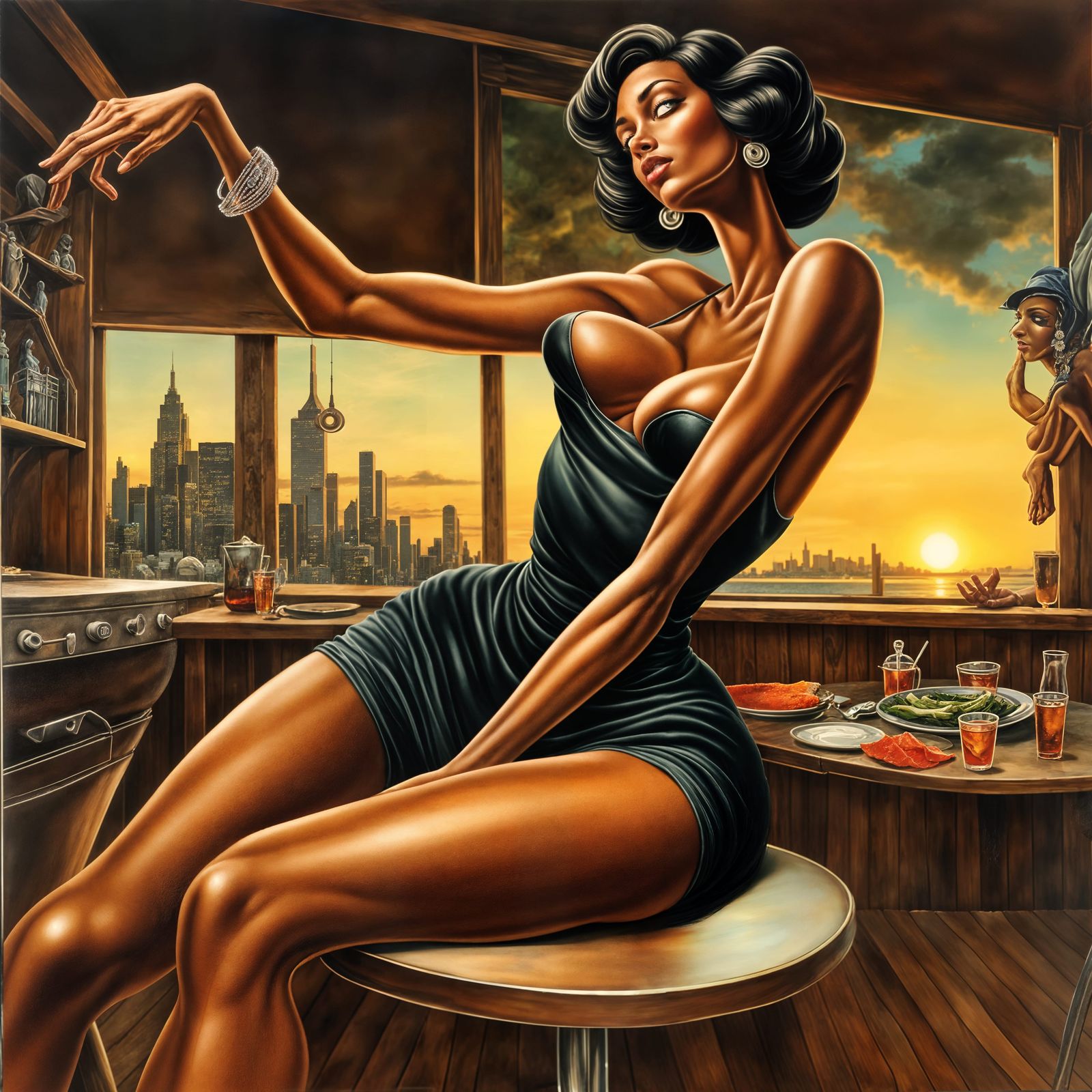 Pinup Black Woman in Art Deco Sunset Style