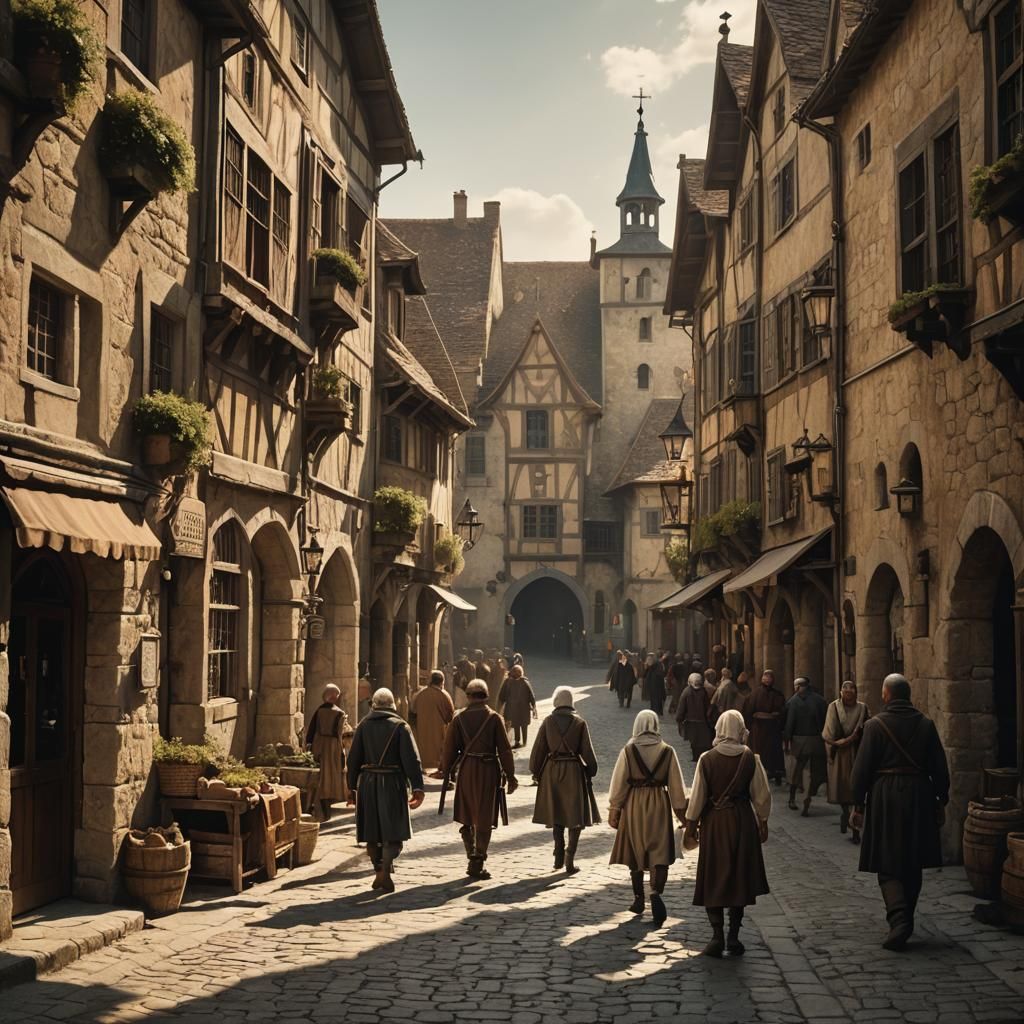 Charming Medieval Village Street in Baroque Style