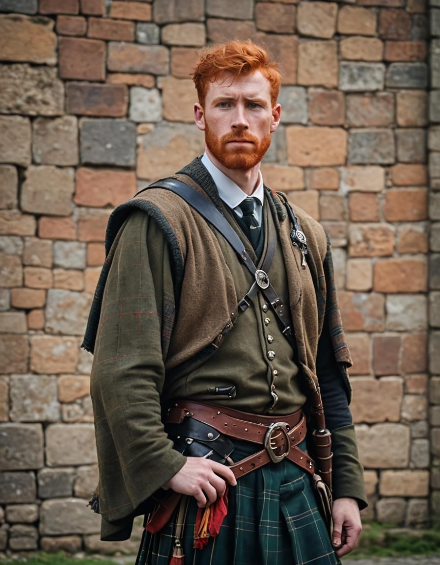 Young Red-Haired Scotsman in Kilt, Medieval Photo