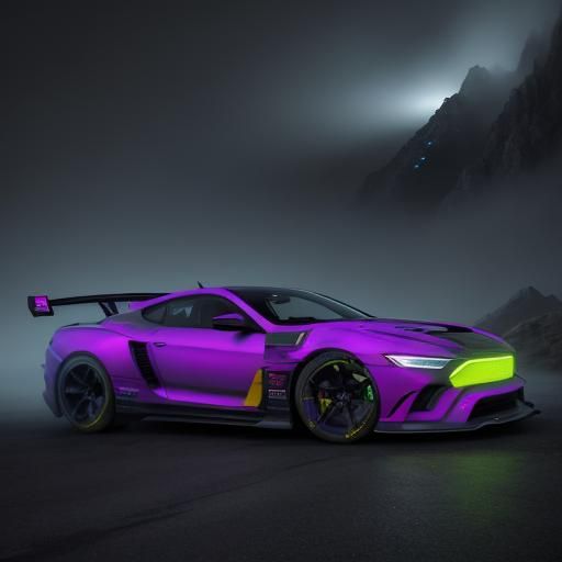 Neon Drift Car Races Through Misty Mountain Pass