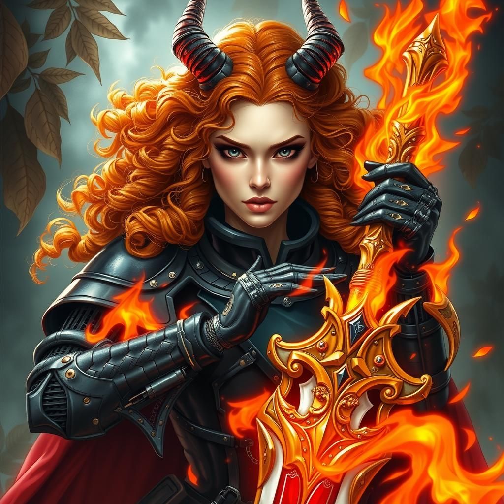 Fiery Swordswoman in Enki Bilal Style