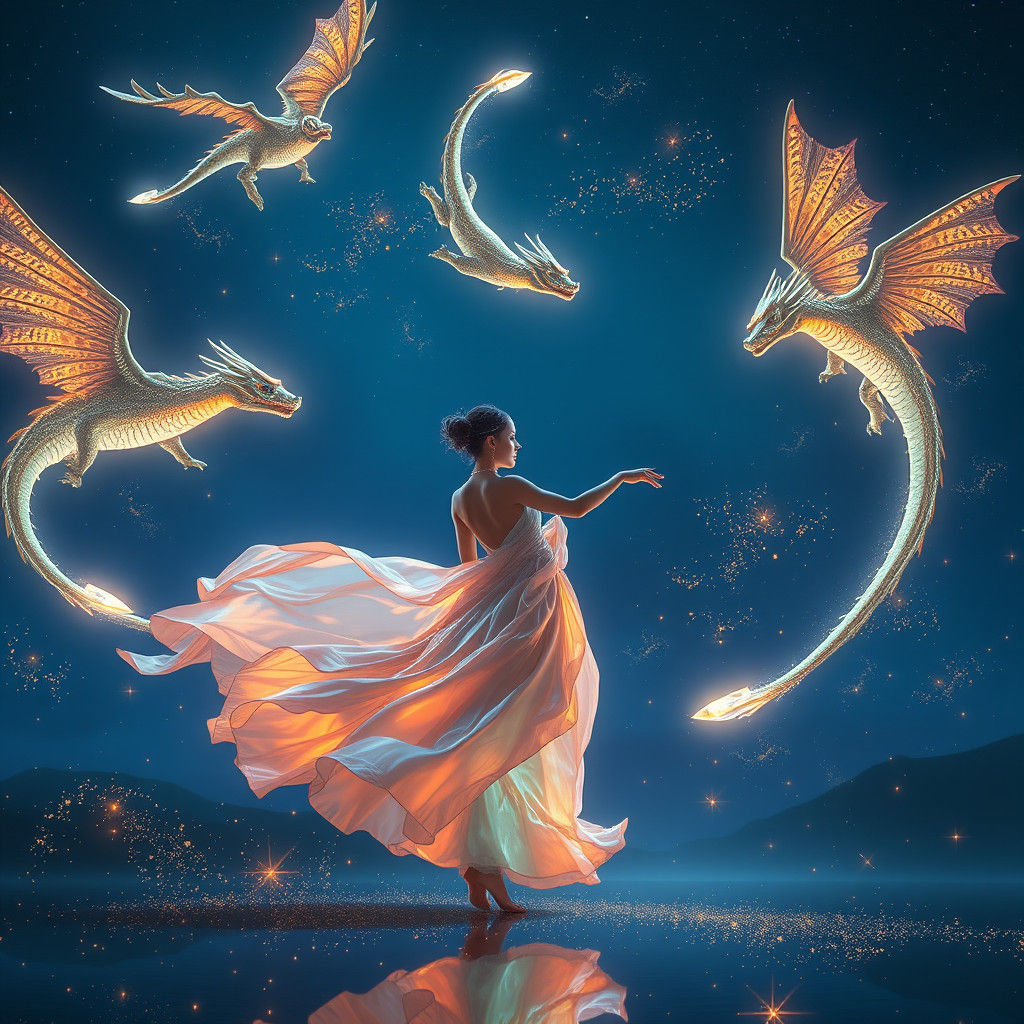 Dragon Poi Dancer in Ethereal Matte Painting Style