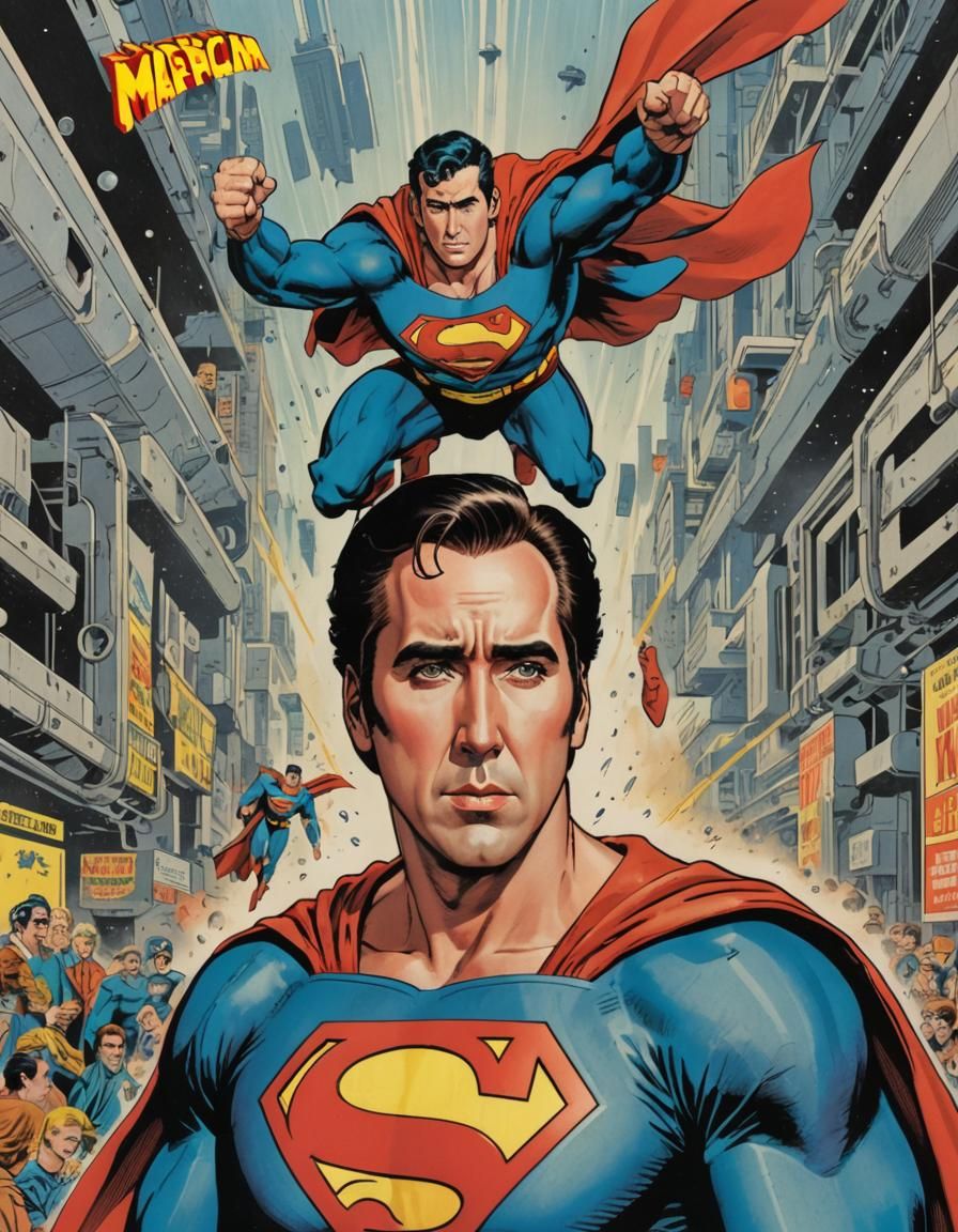 Nicolas Cage as Superman: Retrofuturistic Comic Art