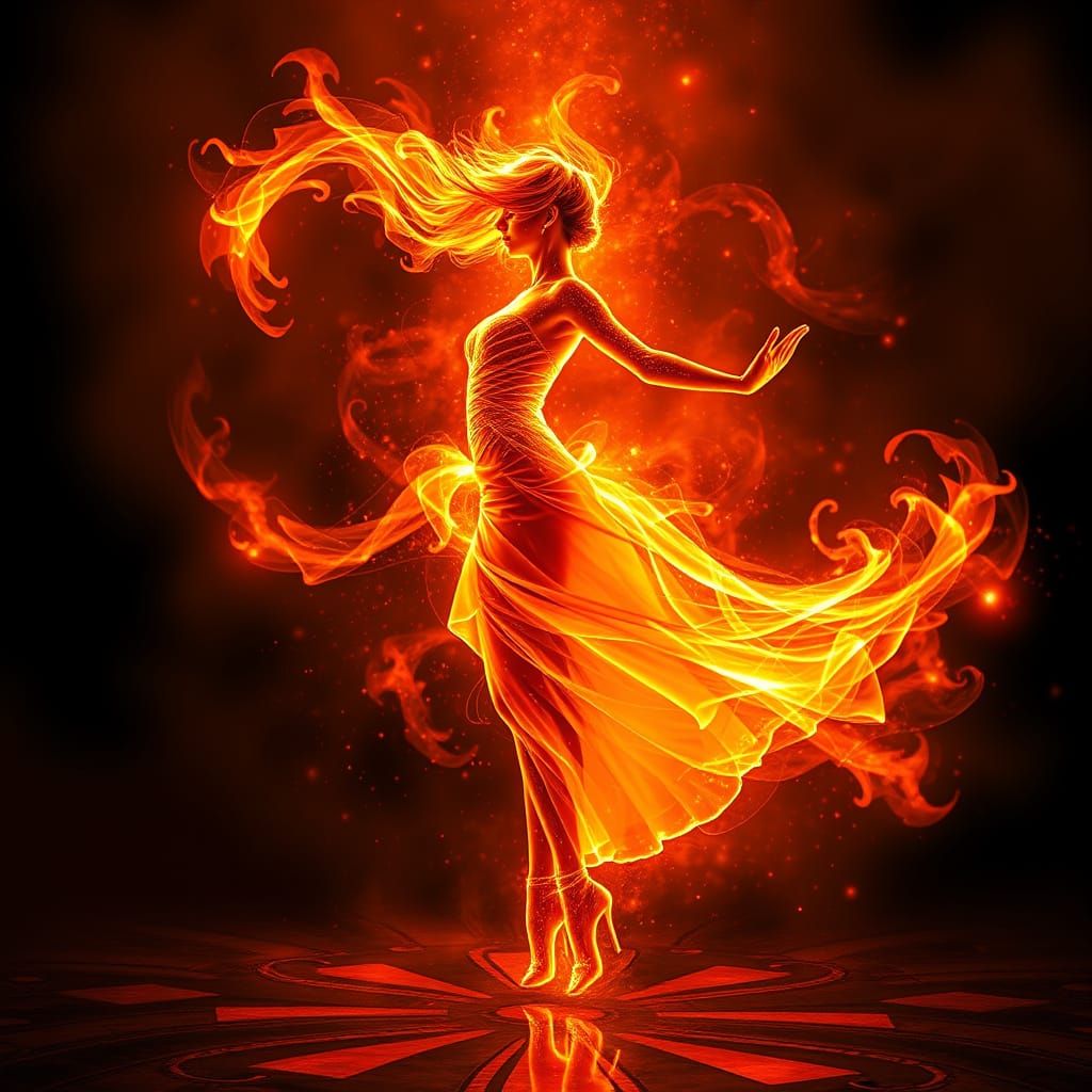Elegant Woman in Dance of Fire, Inspired by Margeus and Nume...