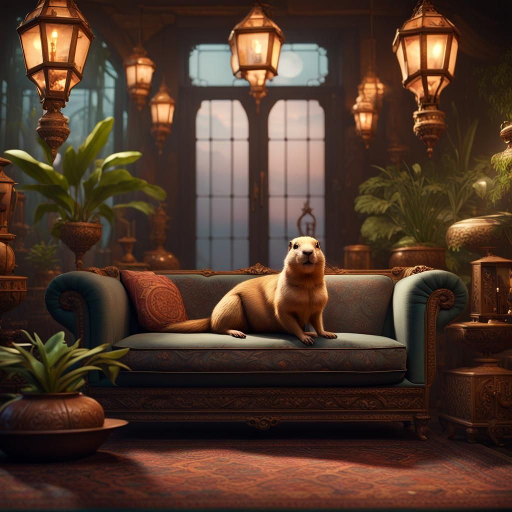 Prairie Dog in Arabic-Themed Room, Detailed Matte Painting