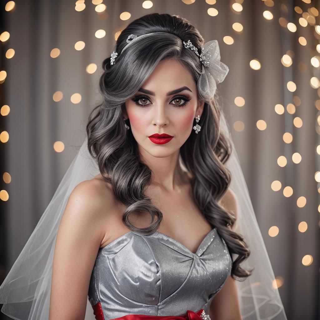 Stunning Woman with Smoky Eyes and Red Dress