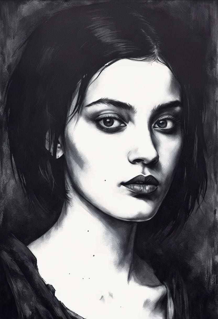 Sad Woman Portrait in High Contrast Minimalist Style