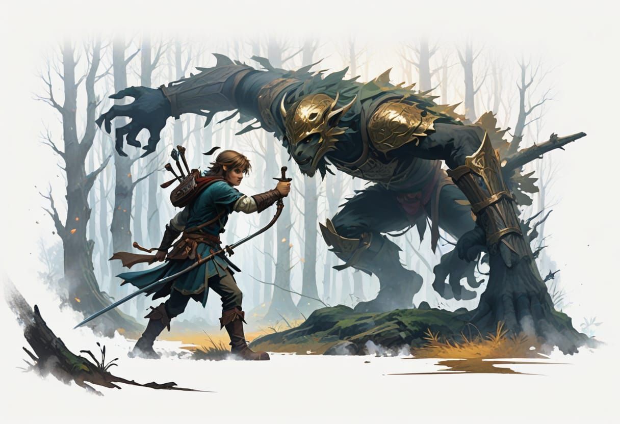 Heroic Forest Guardian in Oil Painting Style