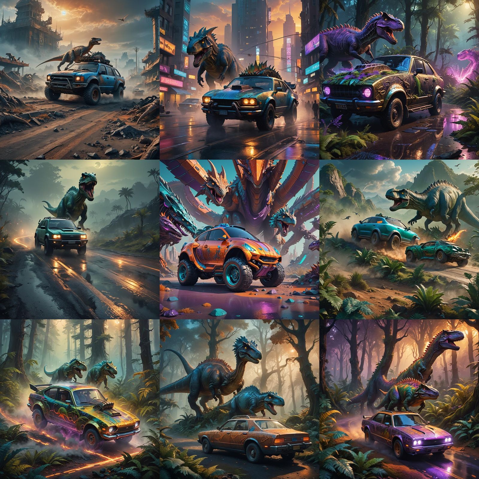 Dinosaur-Themed Car: Detailed Matte Painting