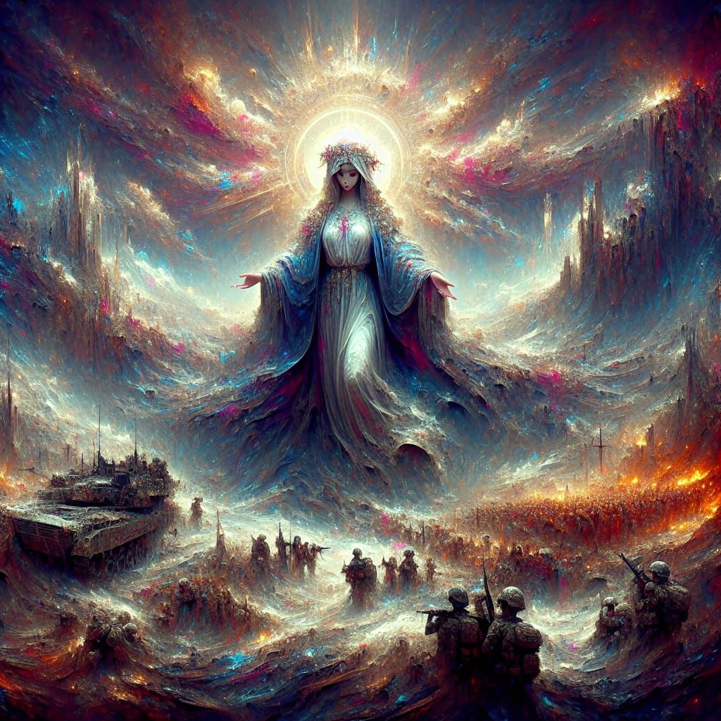 Holy Mary Manifests in War-Torn Landscape