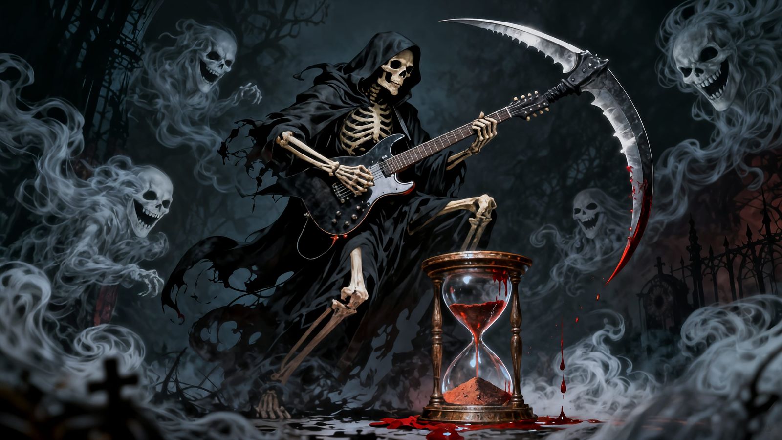 Grim Reaper Shreds Guitar in Gothic Masterpiece